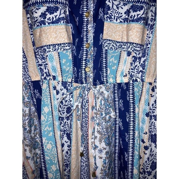 Mph Collection Womens 2X Plus Pink & Blue Button Up Collared Sleeveless Dress - Picture 3 of 6